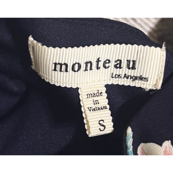 Monteau Round Neck Navy Blue & Floral Romper w/ Pockets Small - Picture 5 of 6